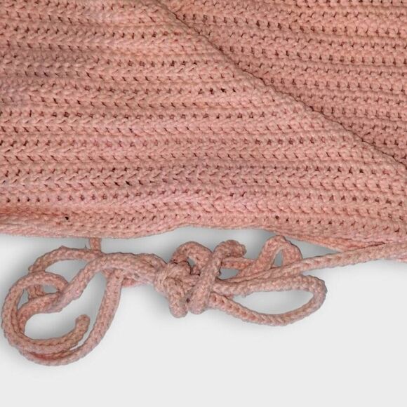 Handmade Womens Sweater Sz XL Pink Salmon Cropped Short Wrap Tie Swiftie Crochet - Picture 4 of 10